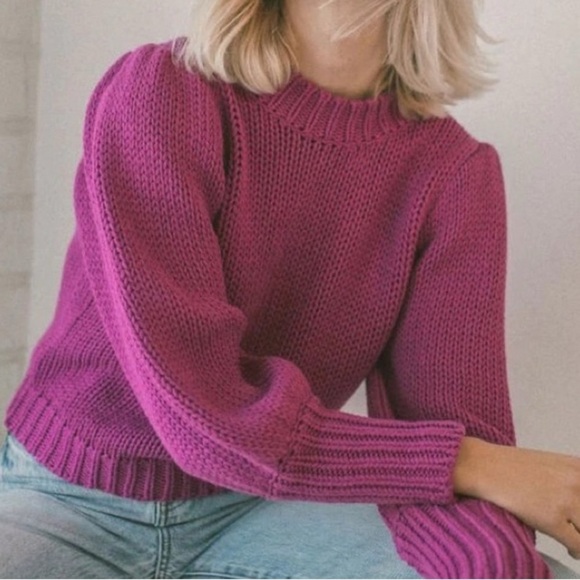 Pistola Gabbie Wild Orchid Puff Sleeve Chunky Knit Sweater (xs) Anthropology - Picture 4 of 11